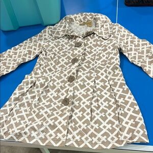 Women’s Beige Patterned Trench Coat - Classic Collared Style